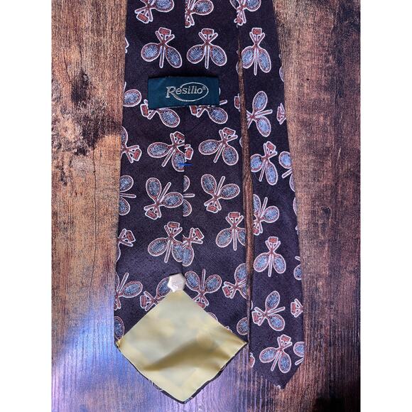 1970s Resilio Brown Orange Tennis Croquet Sports Academic Old Money Linen Tie - Picture 10 of 10